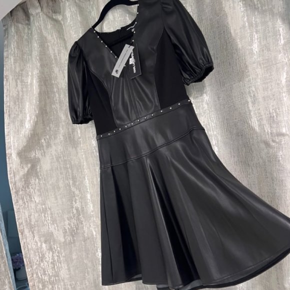 Karl Lagerfeld Paris, Women’s Faux leather dress silver-tone studs. SZ 6, NWT - Picture 3 of 13